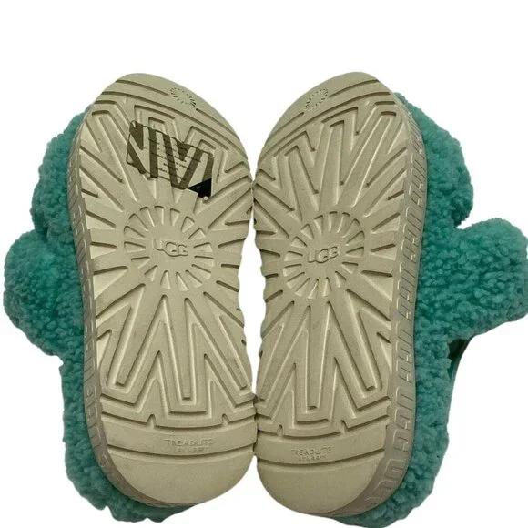 UGG Women's Oh Fluffita 1120876 Green Curly Sheepskin Strappy Slippers Size 9 - Picture 6 of 7